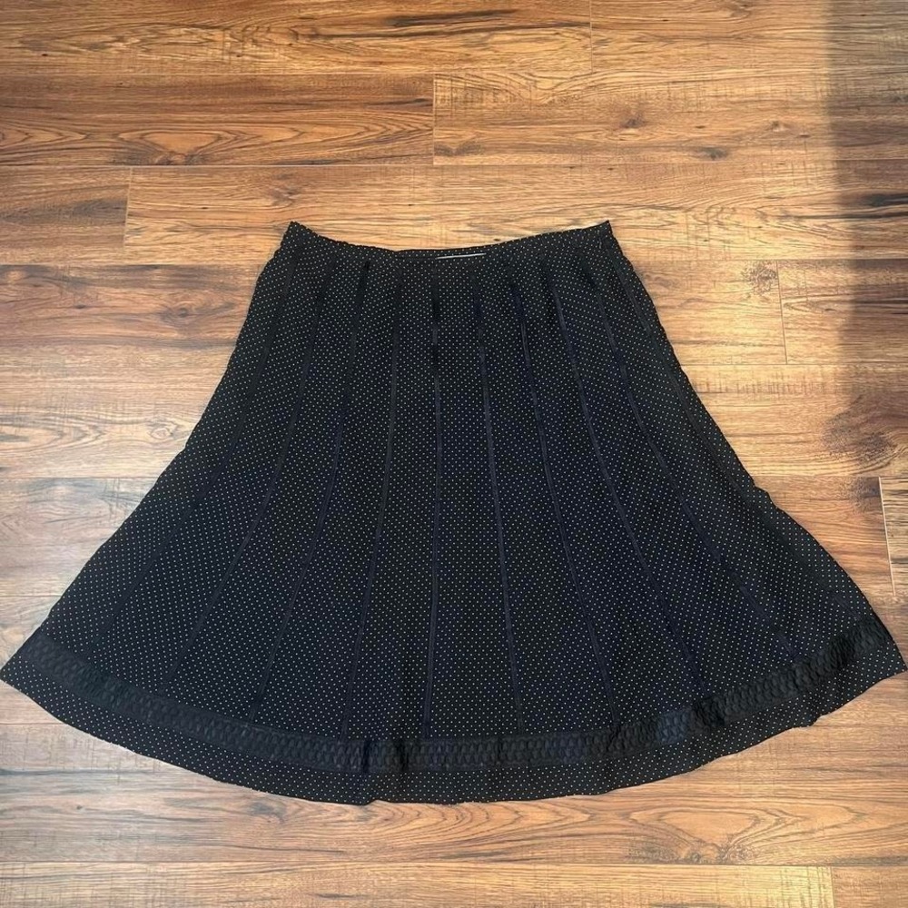 Vintage Polka Dot Midi Skirt Flowy Aline Lace Trim Women 15 Coquette Parisian
